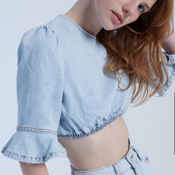 WeWoreWhat REVOLVE Cropped Denim Top, Indigo Comfort‎ Super Light Size XS - Picture 1 of 10